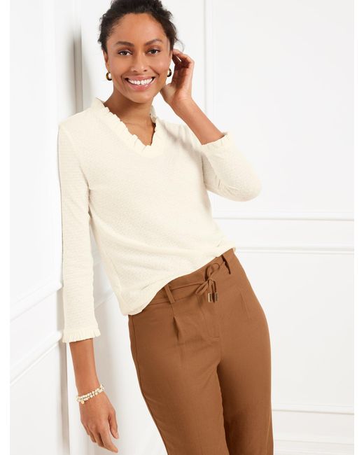 Talbots Natural Pointelle V-neck Pullover Sweater