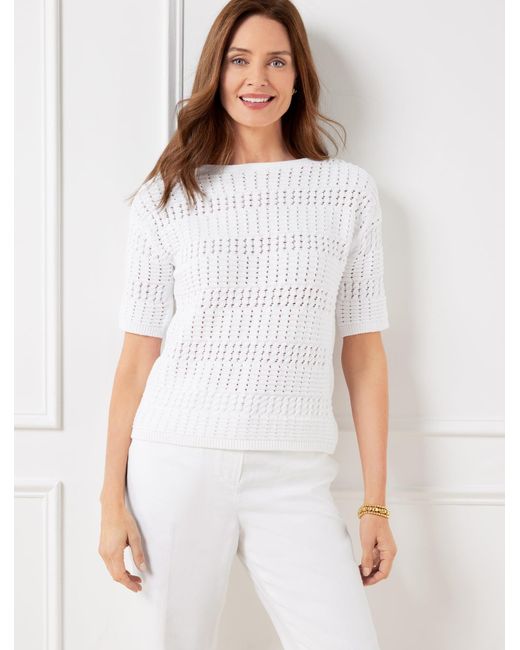 Talbots White Textured Bateau Neck Pullover Sweater