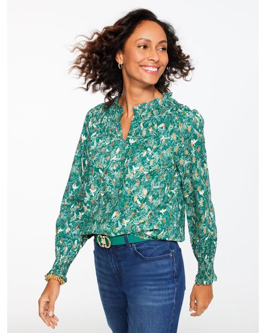 Talbots Green Shirred Top