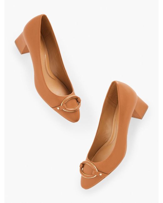 Talbots White Kayla Buckle Block Heel Nappa Pumps