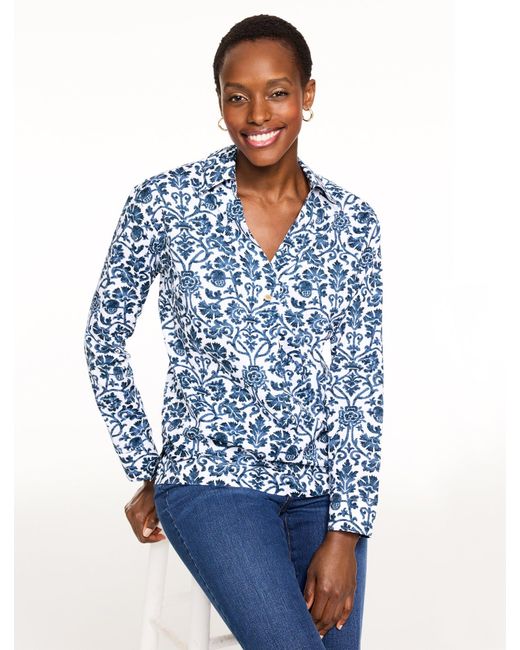 Talbots Blue Non-iron Popover Shirt