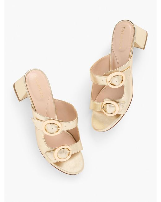 Talbots Natural Millie Straps Metallic Nappa Block Heel Sandals