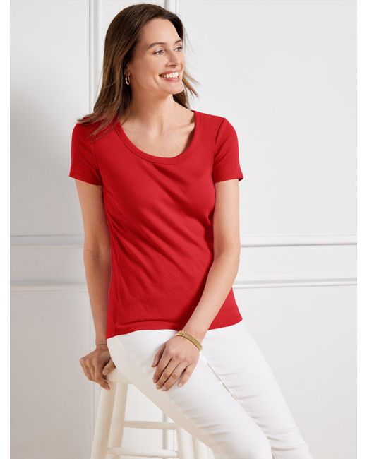 Talbots Red Ribbed Scoop Neck T-shirt
