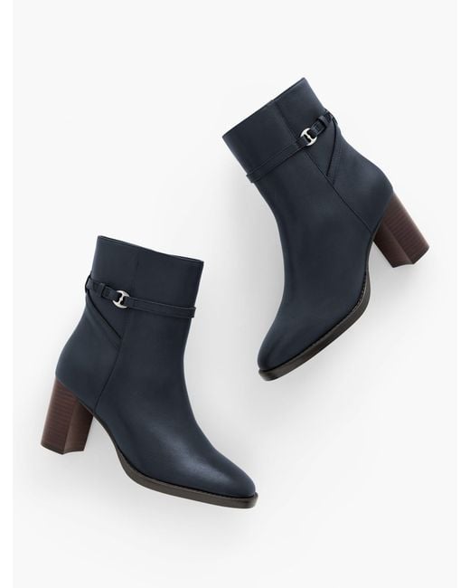 Talbots Blue Claudette Nappa Block Heel Ankle Boots