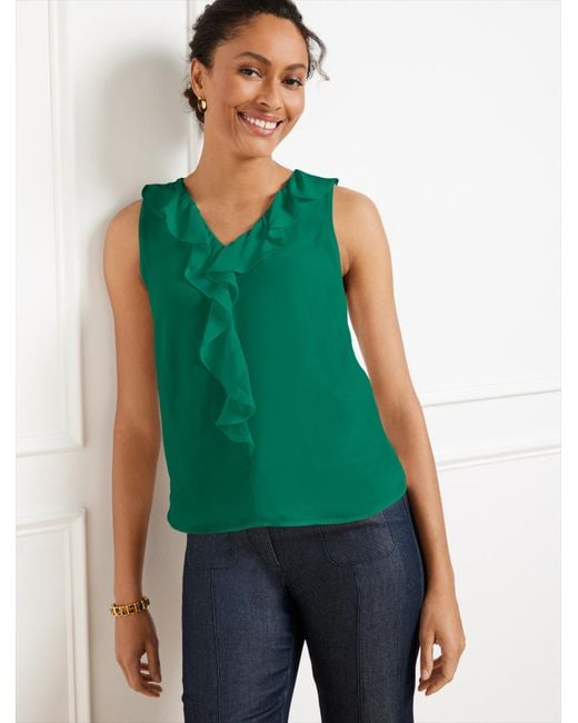 Talbots Green Ruffle Soft Shell Sweater