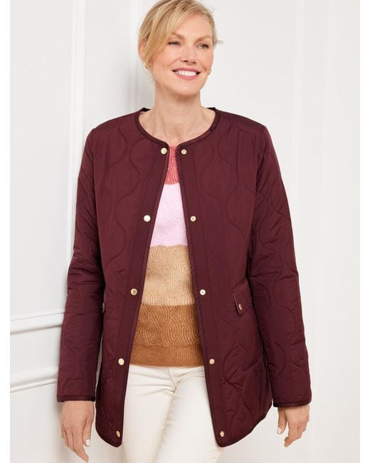 Talbots Red Quilted Collarless Coat