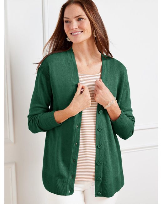 Talbots Green Linen Girlfriend Cardigan Sweater