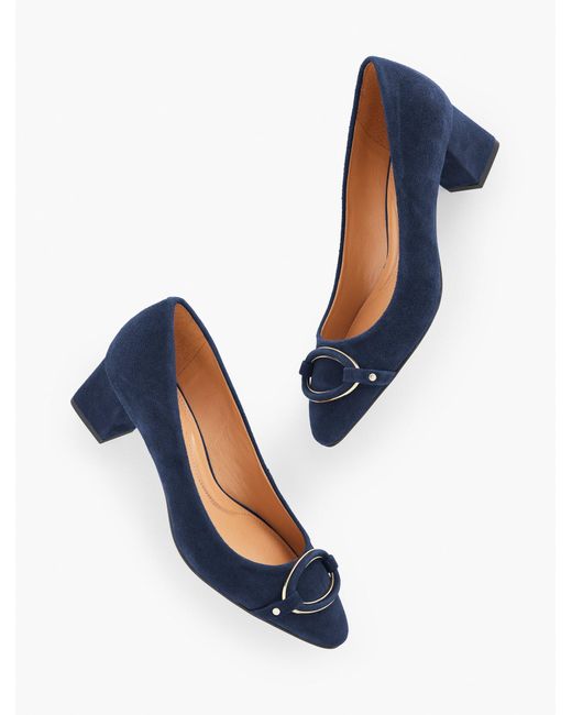 Talbots Blue Kayla Buckle Block Heel Suede Pumps