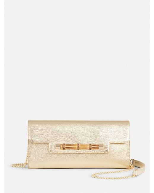 Talbots Natural Metallic Leather Bamboo Clutch