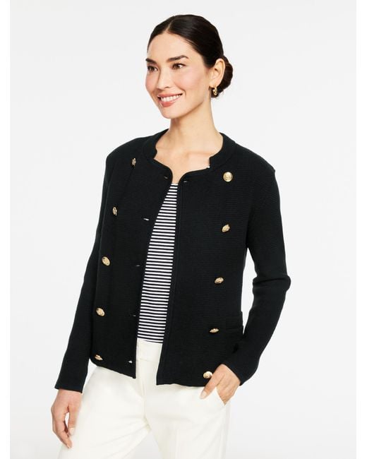 Talbots Black Texture Stitch Double Breasted Jacket