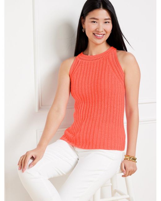 Talbots Red Crochet Trim Halter Sweater Tank Top