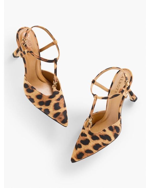 Talbots Natural Evelyn Leopard Suede Flare Heel Pumps