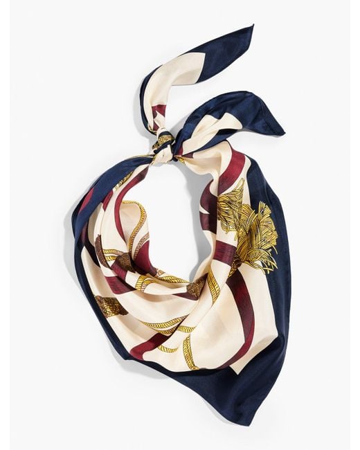 Talbots Blue Ribbon & Tassels Silk Square Scarf