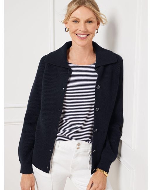 Talbots Blue Johnny Collar Cardigan Sweater