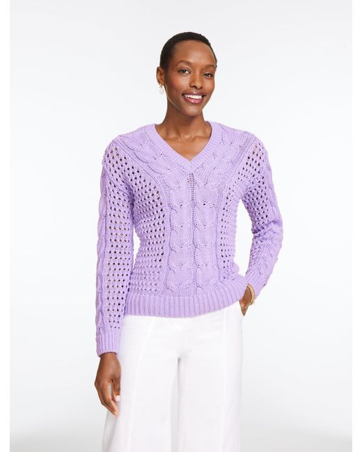 Talbots Purple Open Stitch Cable V-neck Pullover Sweater