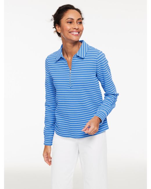 Talbots Blue Ottoman Knit Half-zip Pullover Sweater