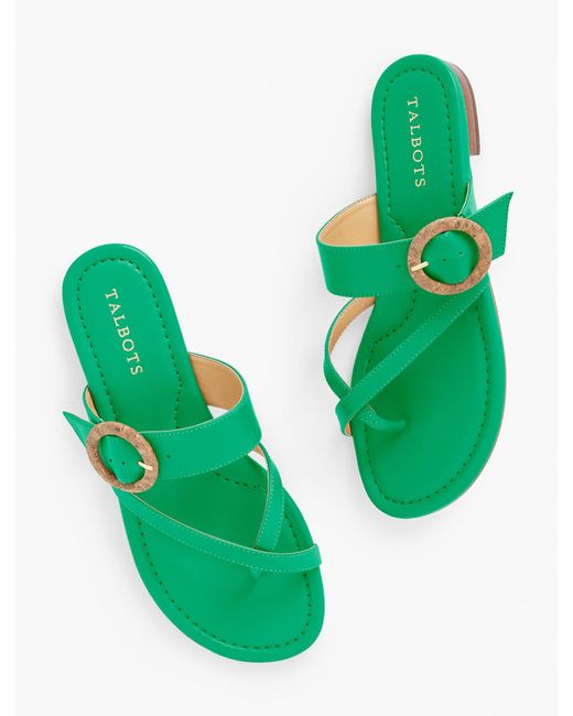 Talbots Green Gia Buckle Soft Nappa Leather Sandals