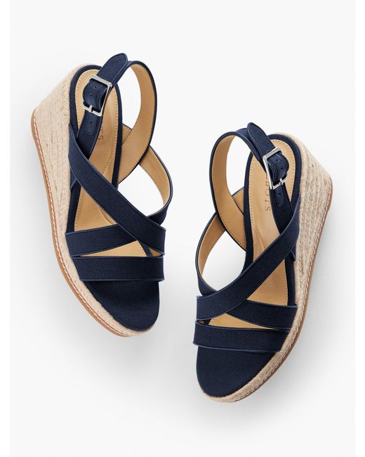 Talbots Blue Saylor Strappy Canvas Espadrille Wedges