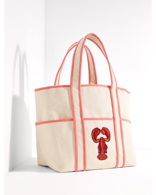 Talbots Pink Beaded Lobster Canvas Tote