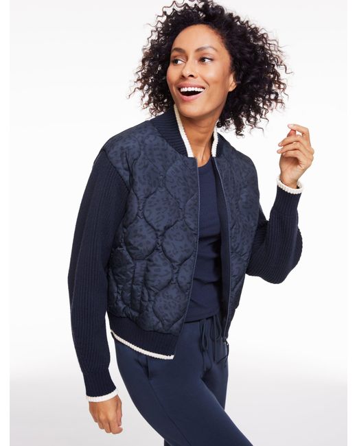 Talbots Blue Quilted Sweater Bomber