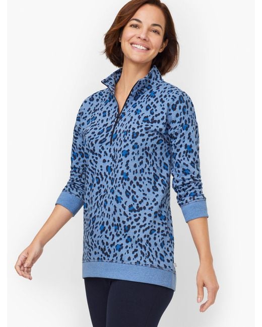 Talbots Enchanting Animal Classic French Terry Half Zip Pullover Sweater in Blue Lyst UK
