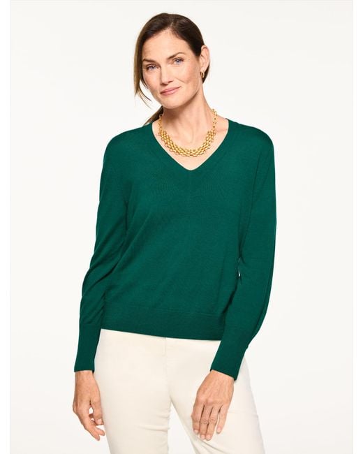 Talbots Green Merino Wool V-neck Pullover Sweater