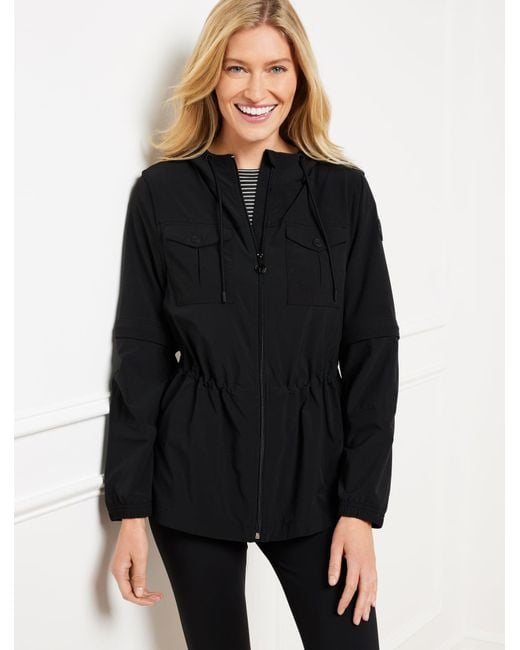 Talbots Black Lightweight Woven Stretch Hooded Convertible Jacket