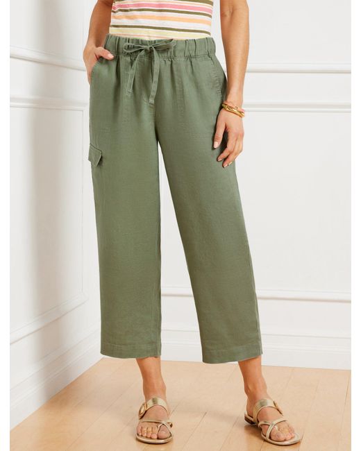 Talbots Green Washed Linen Easy Crop Straight Leg Pants
