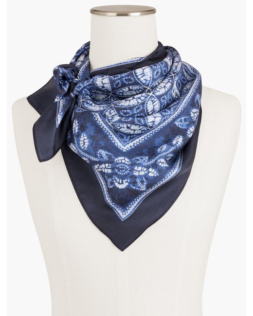 Talbots Blue Medallion Tie-dye Silk Square Scarf