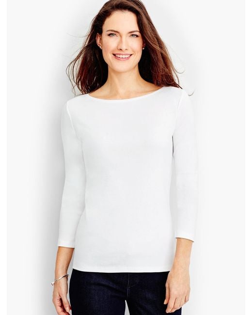 Talbots White Pima Cotton Bateau Neck T-shirt