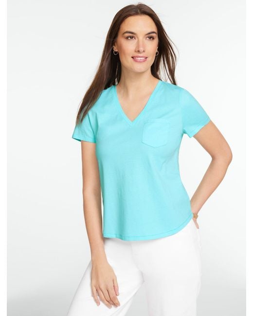 Talbots Blue Patch Pocket Short Sleeve V-neck T-shirt
