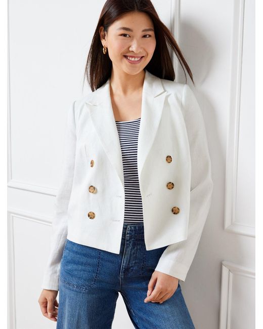 Talbots White Cropped Linen Jacket