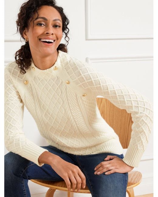 Talbots Natural Mockneck Cable Knit Sweater