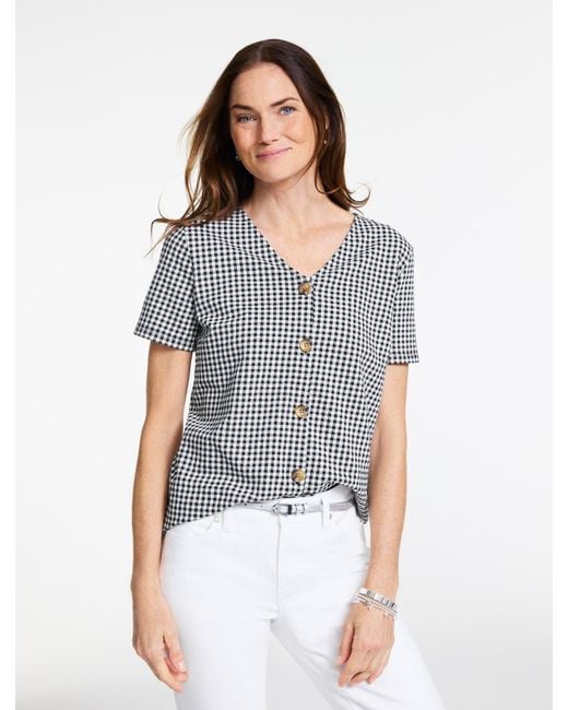 Talbots Gray Gingham Knit Top