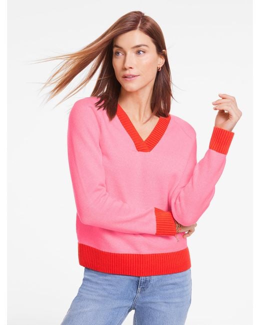 Talbots Pink Colorblock V-neck Sweater