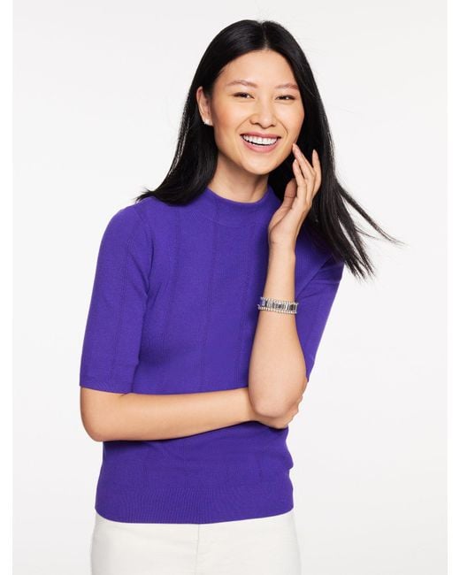 Talbots Purple Elbow Sleeve Mockneck Sweater