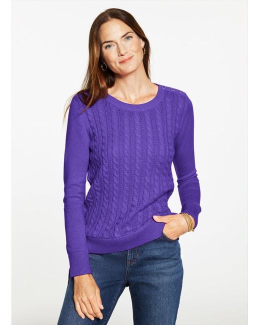 Talbots Purple Cable Knit Crewneck Sweater