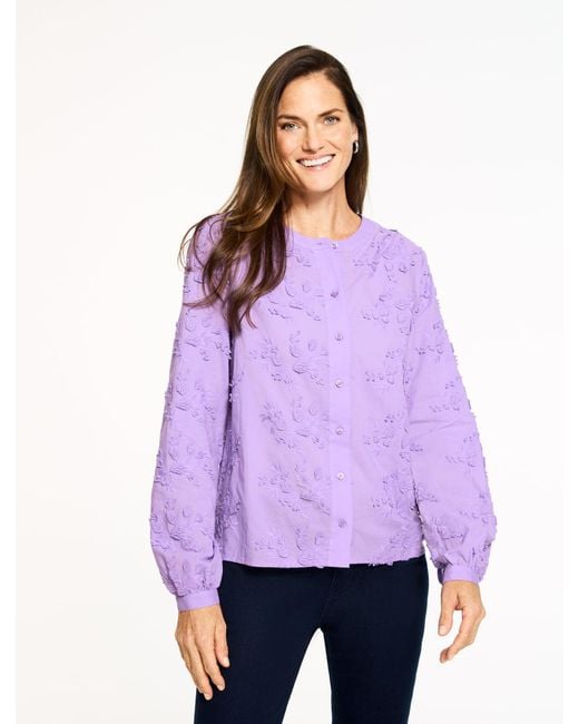 Talbots Purple Lily Floral Embroidered Top