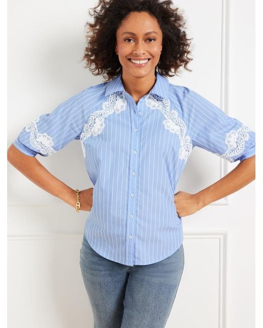 Talbots Blue Lace Trim Poplin Shirt