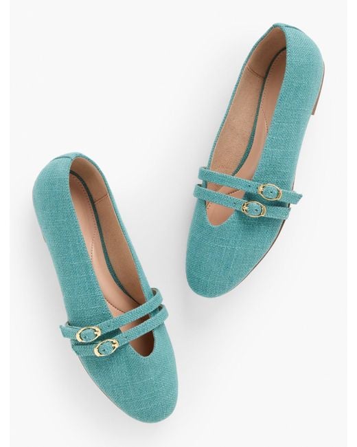 Talbots Blue Vera Washed Linen Mary Jane Ballet Flats