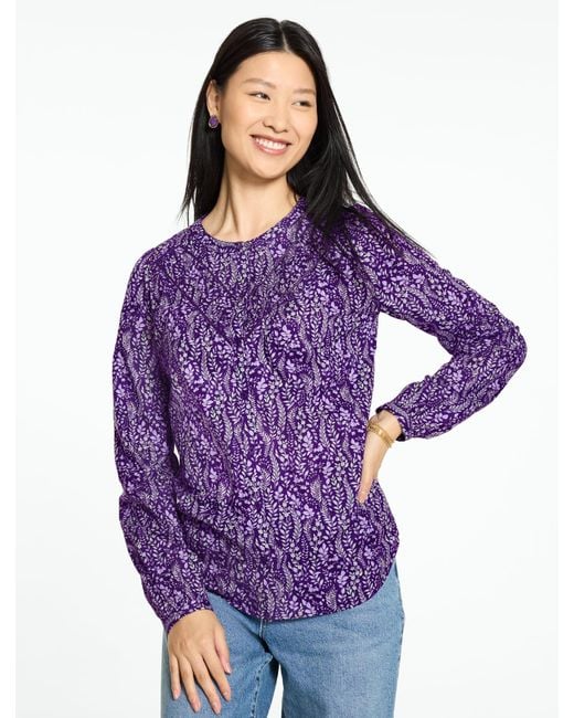 Talbots Purple Foliage Fresco Band Collar Top