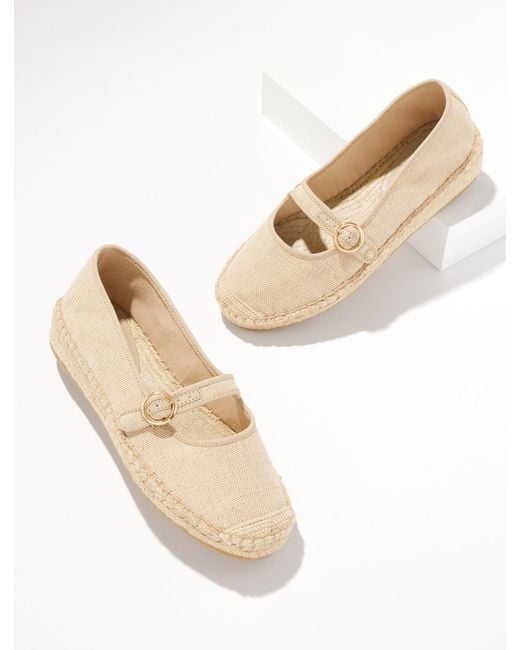 Talbots Natural Iva Mary Jane Metallic Linen Espadrille Flats
