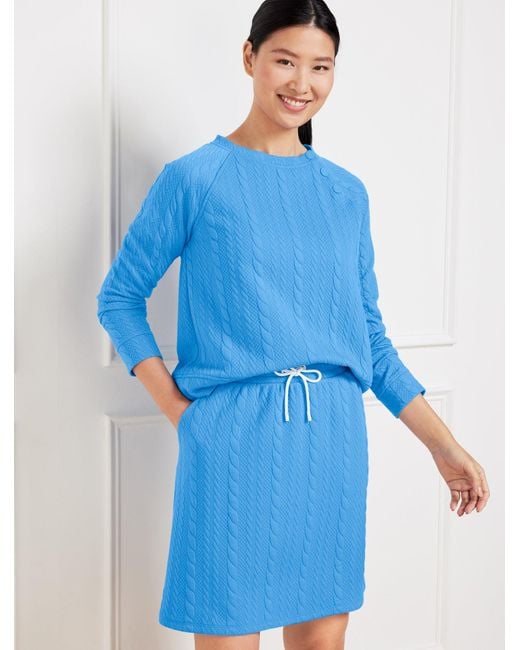 Talbots Blue Cable Jacquard Snap Button Sweatshirt