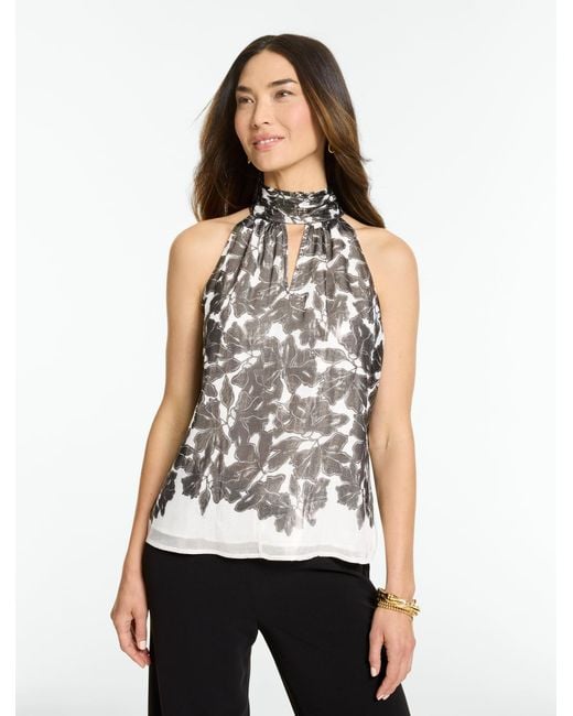 Talbots White Rsvp Metallic Print Halter Top