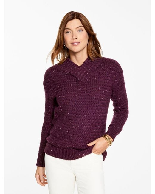 Talbots Purple Textured V-neck Pullover Sweater
