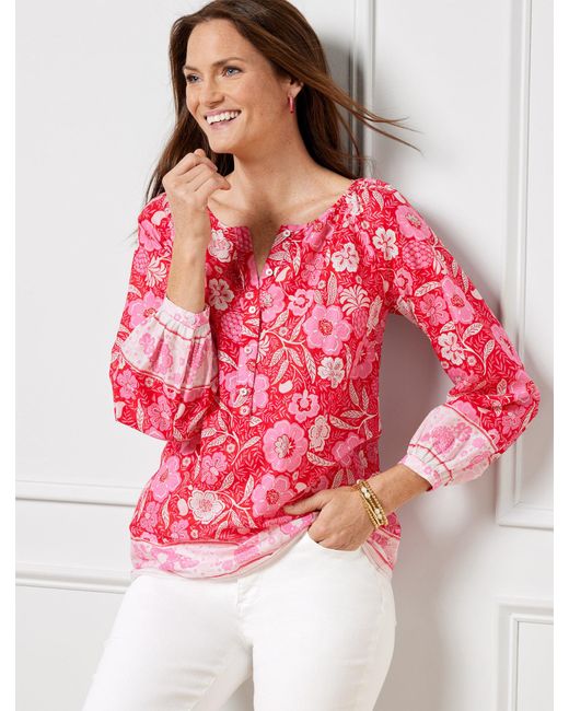 Talbots Red Floral Paradise Popover Shirt
