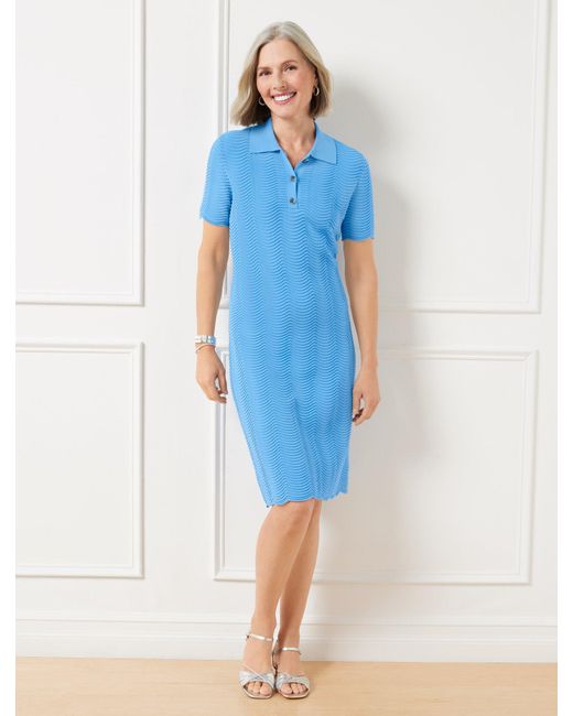 Talbots Blue Ribbed Shift Sweater Dress