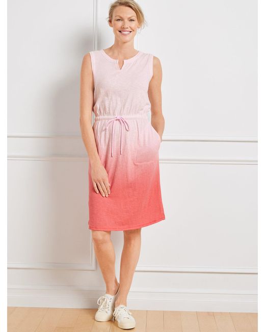Talbots Pink Supersoft Slub Drawstring Waist Dress