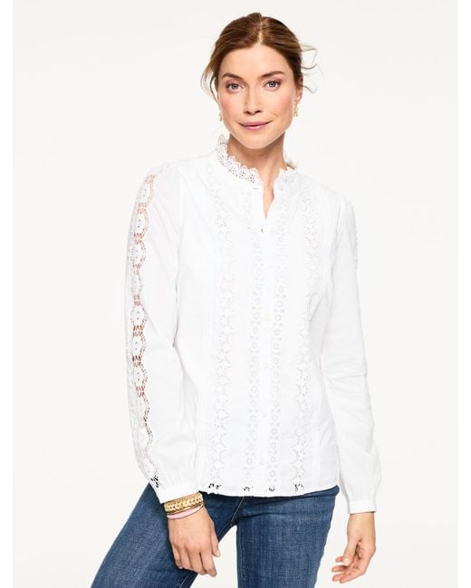 Talbots White Lace Trim Voile Top