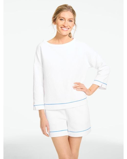 Talbots White Diamond Jacquard Crewneck Sweater Pullover